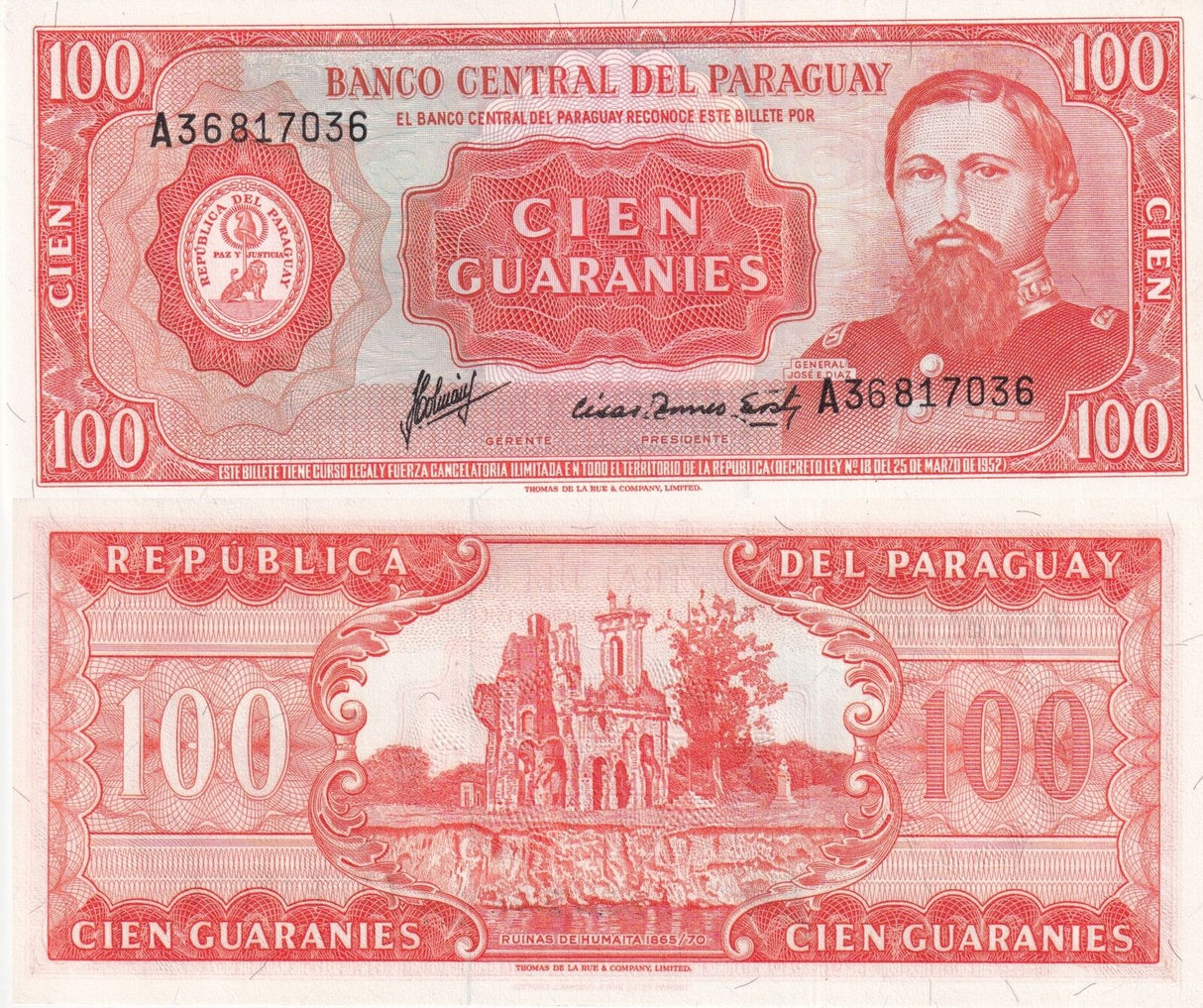 Paraguay 100 Guaranies L 1952 (1963) P 199 b UNC