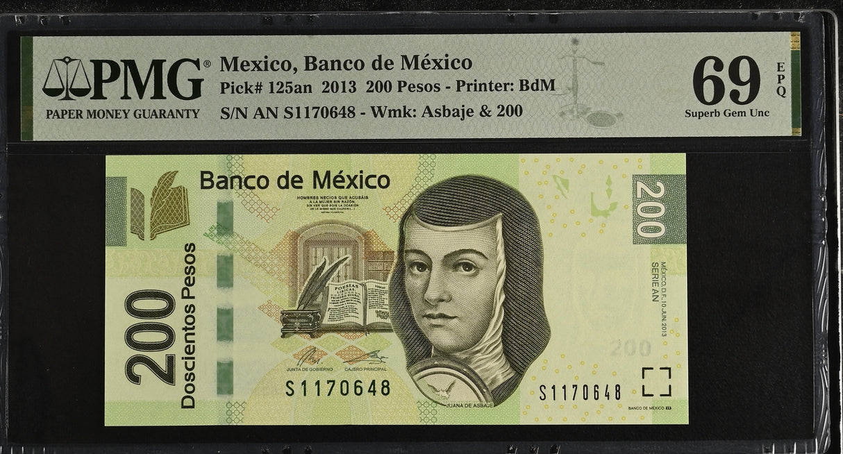 Mexico 200 Pesos 2013 P 125 an Superb Gem UNC PMG 69 EPQ TOP POP