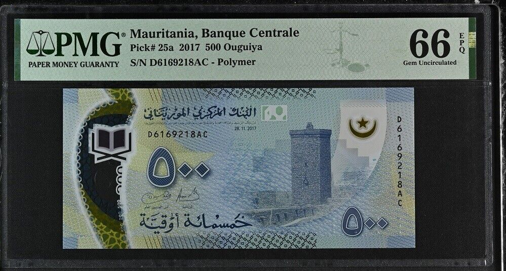 Mauritania 500 Ouguiya 2017 P 25 a Polymer Gem UNC PMG 66 EPQ