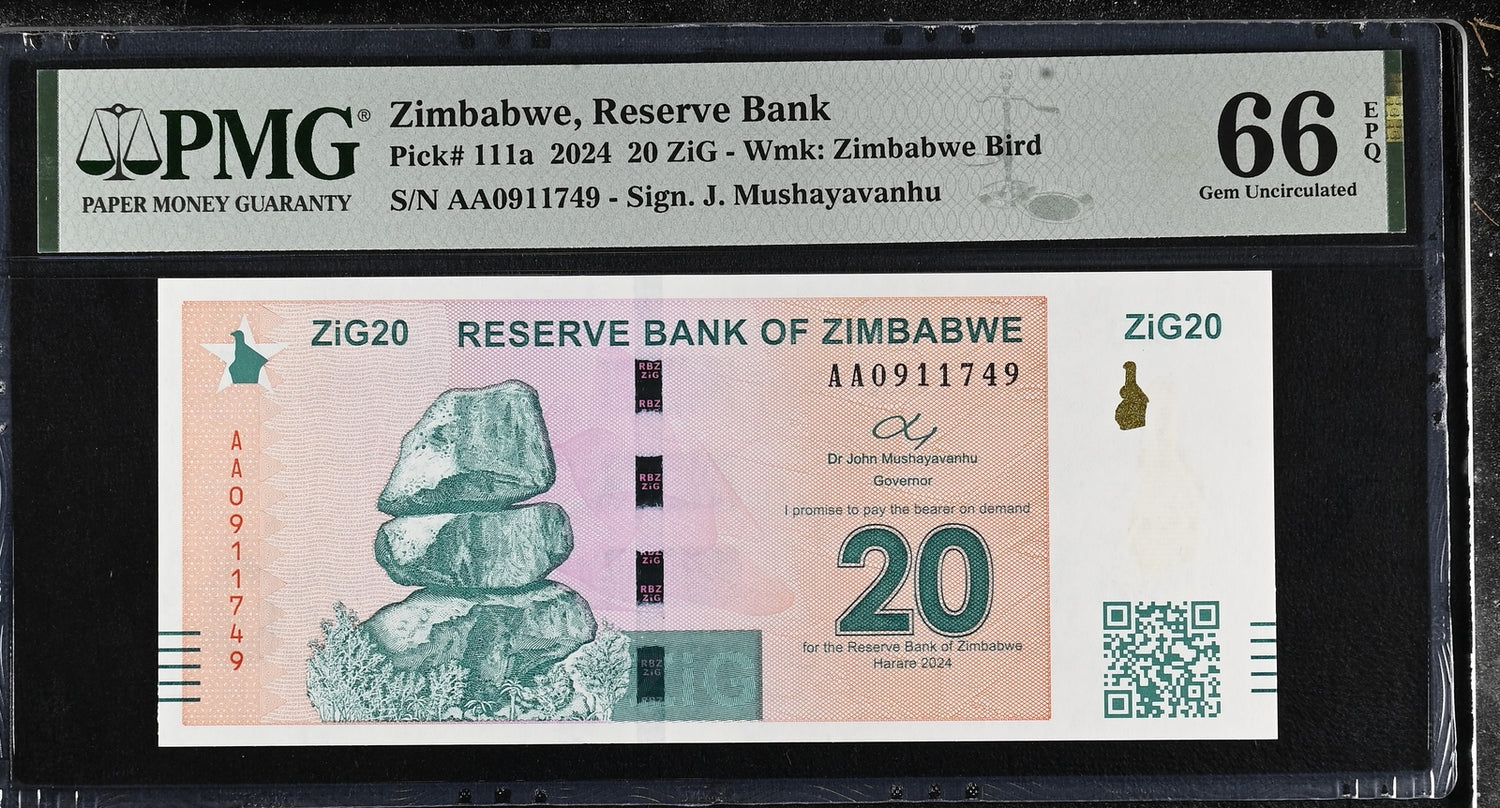 Zimbabwe 20 ZiG 2024 P 111 a Gem UNC PMG 66 EPQ