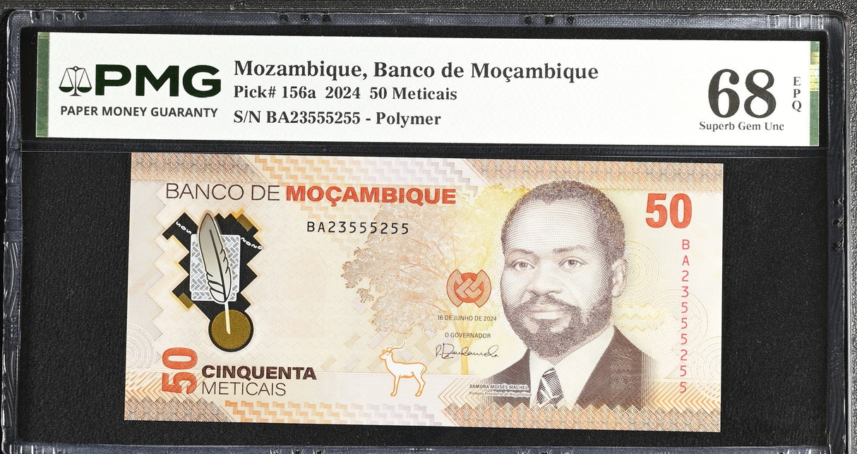 Mozambique 50 Meticais 2024 Polymer P 156 a Superb Gem UNC PMG 68 EPQ TOP POP