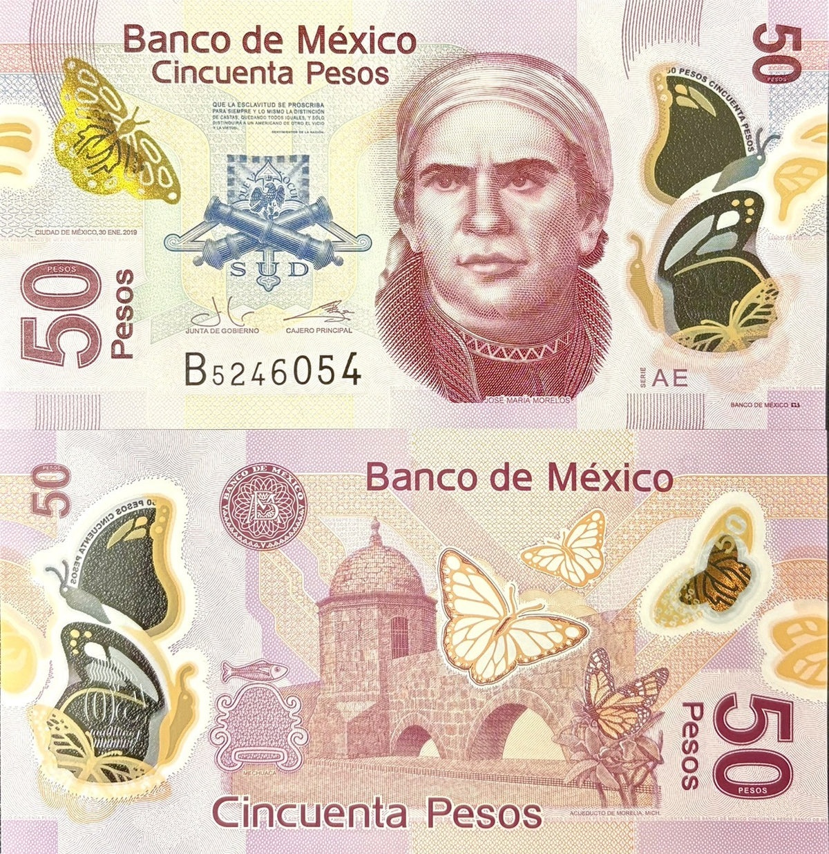 Mexico 50 Pesos 2019 P 123Aaf Series AE Polymer UNC