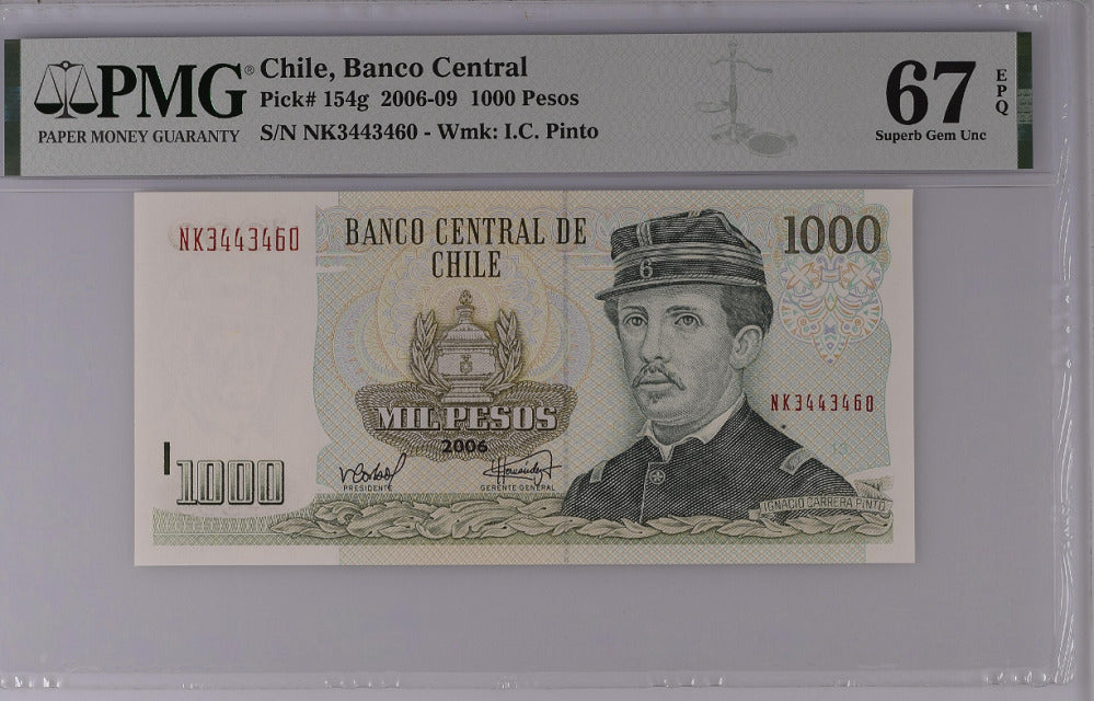 Chile 1000 Pesos 2006 P 154 g Superb GEM UNC PMG 67 EPQ