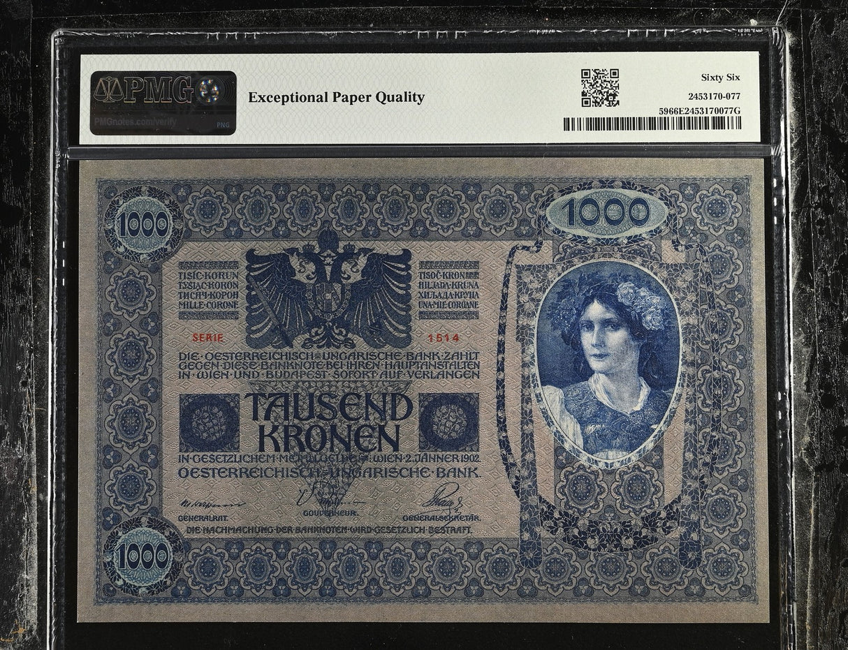 Austria 1000 Kronen 1902 ND 1919 P 59 Gem UNC PMG 66 EPQ