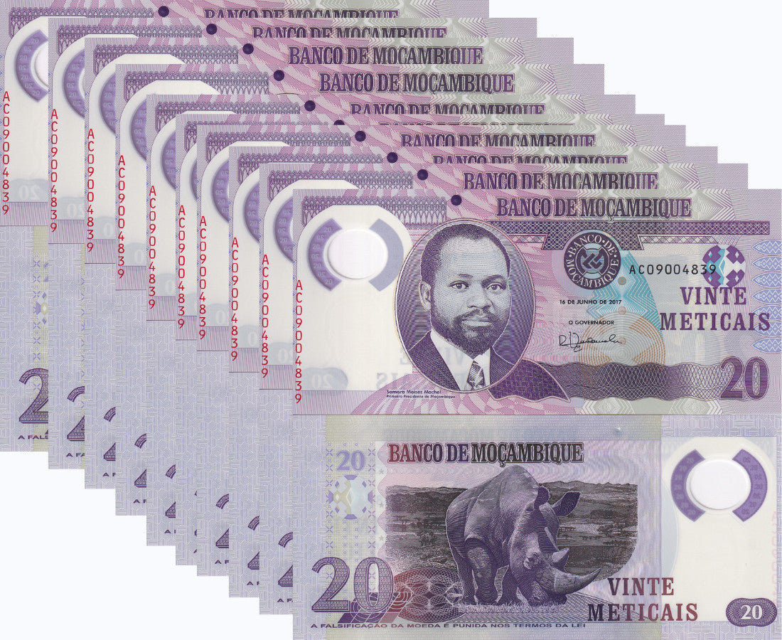 Mozambique 20 Meticais ND 2017 P 149 b Polymer UNC Lot 10 Pcs