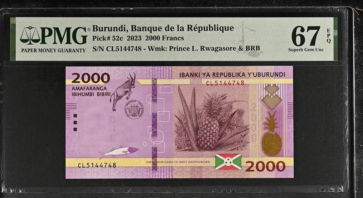 Burundi 2000 Francs 2023 P 52 c Superb Gem UNC PMG 67 EPQ TOP POP
