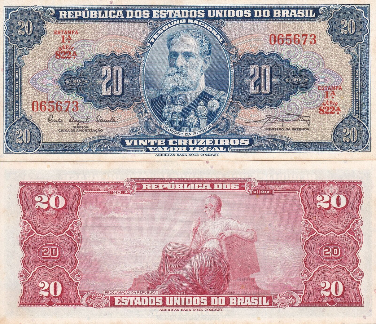 Brazil 20 CRUZEIROS ND 1961-1963 P 168 a AUnc Little Yellow Tone