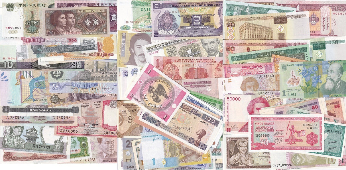 World Collectible SET OF 100 different notes from over 50 countries