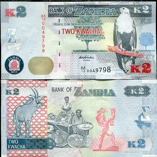 Zambia 2 Kwacha 2012/2013 P 49 "AA" PREFIX UNC