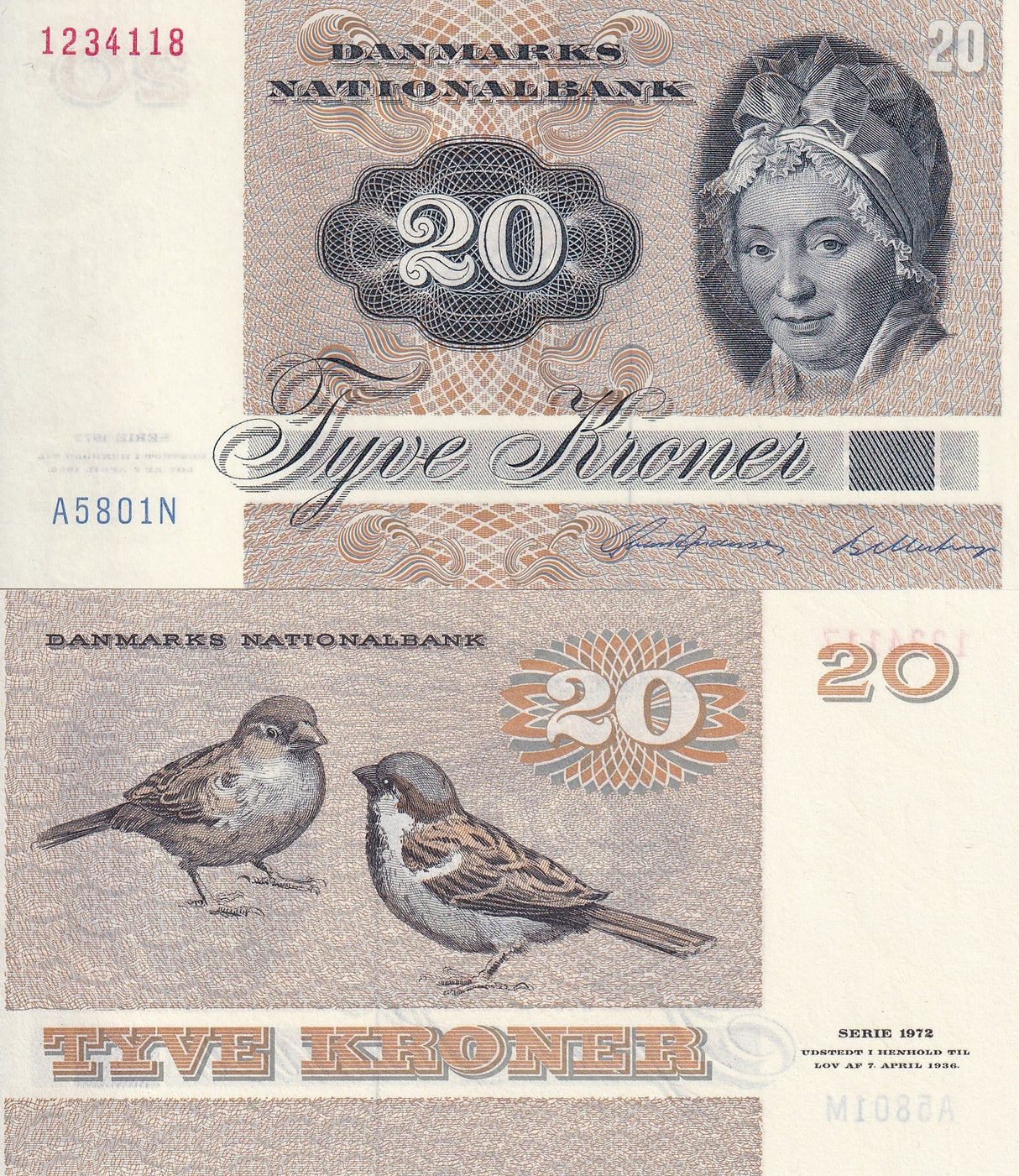 Denmark 20 Kroner 1980 Random Signature P 49 UNC