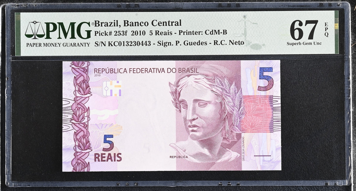 Brazil 5 Reais 2010 P 253 f Superb Gem UNC PMG 67 EPQ TOP POP