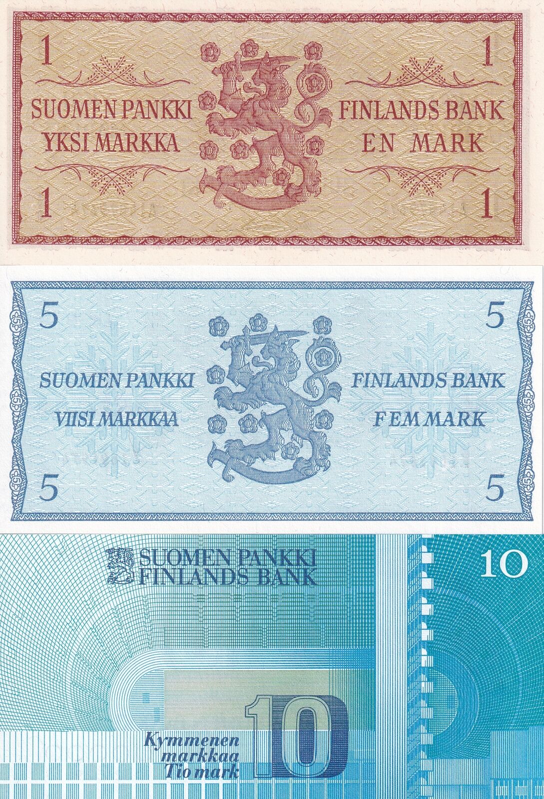 Finland Set 3 PCS 1 5 10 Markka 1963 1986 P 98 P 106 P 113 UNC