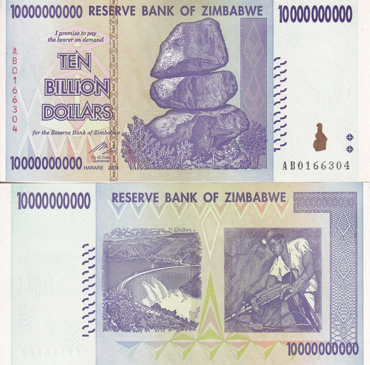 Zimbabwe 10 Billion Dollars 2008 P 85 UNC