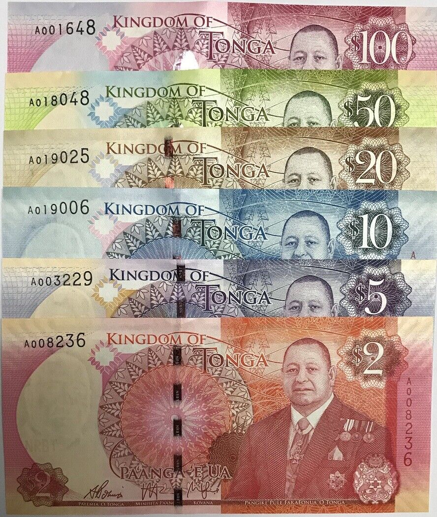 Tonga Set 6 UNC 2 5 10 20 50 100 Pa'anga ND 2015 P 44 45 46 47 48 49 UNC