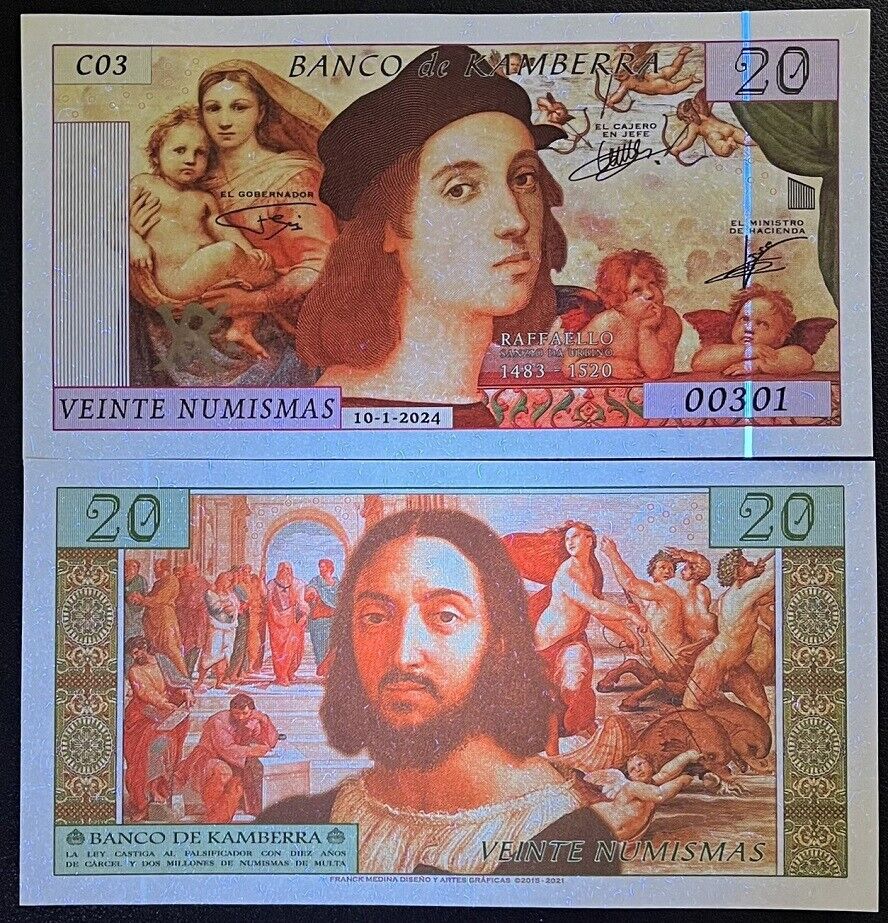 Kamberra 20 Numismas 2024 Raphael Madonna Christ Child New Security Fantasy
