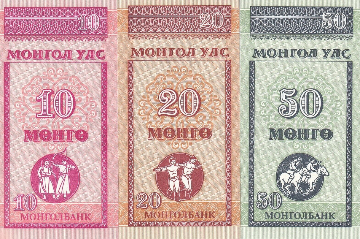 Mongolia set 3 UNC 10 20 50 Mongo 1993 P 49 50 51