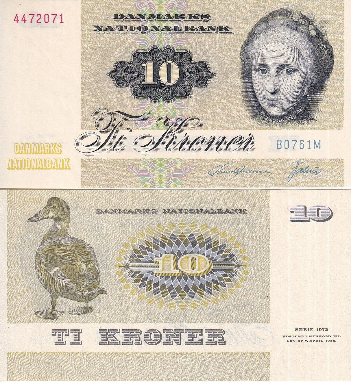 Denmark 10 Kroner 1976 P 48 f UNC