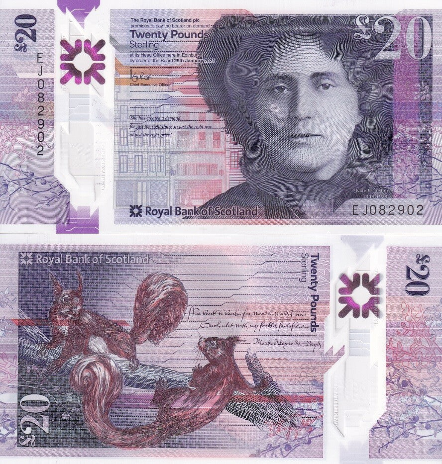 Scotland 20 Pounds 2021 RBS Royal Bank of Scotland Polymer P 372 UNC