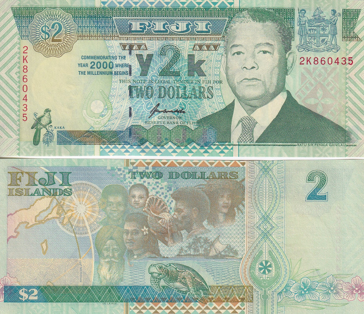 Fiji 2 Dollars 2000 Y2K Commemorative P 102 UNC