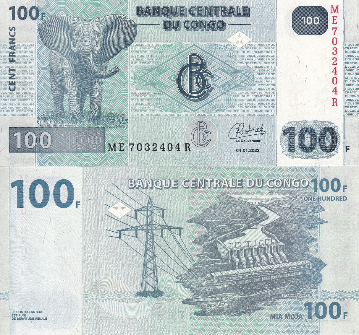 Congo 100 Francs 2022 P 98 UNC