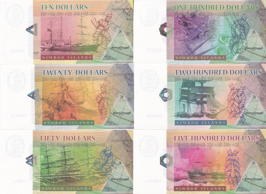 Nimrod Islands Set 6 10 20 50 100 200 500 Dollars 2018 Ababeel Parrot Fantasy