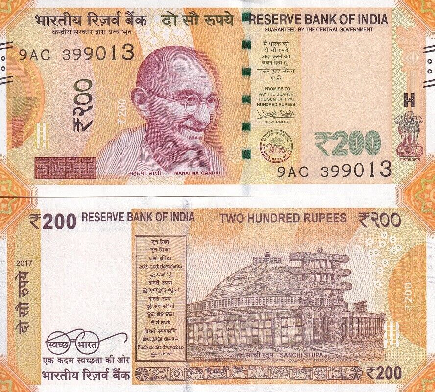 India 200 Rupees 2017 P 113 a UNC