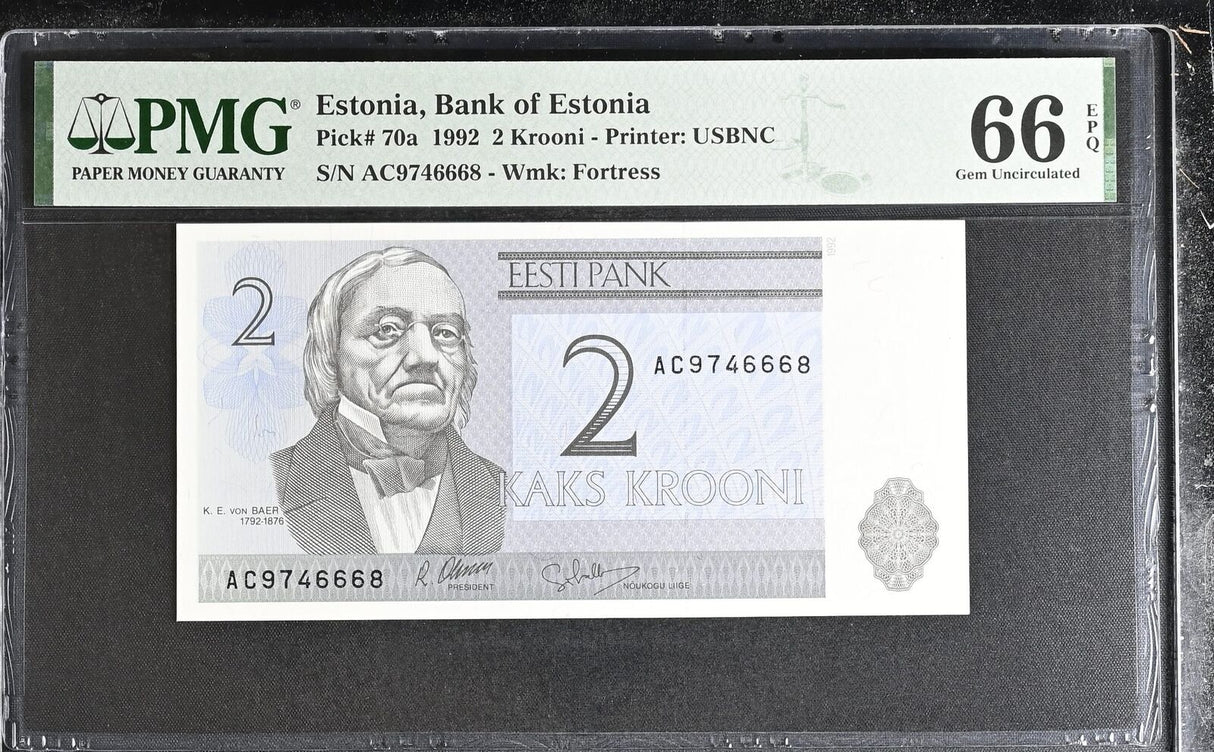 Estonia 2 Krooni 1992 P 70 a Gem UNC PMG 66 EPQ