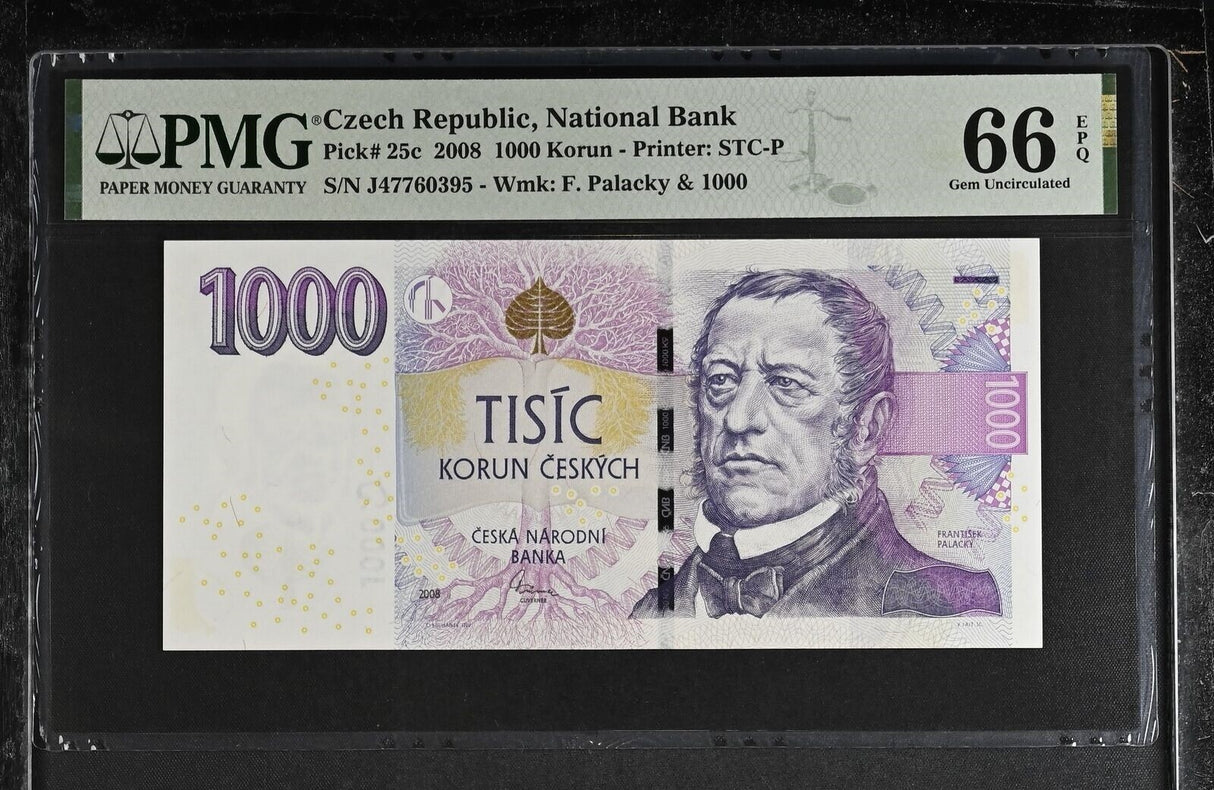 Czech Republic 1000 Korun 2008 P 25 c Gem UNC PMG 66 EPQ