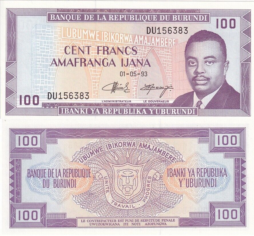 Burundi 100 Francs 1993 P 29 UNC
