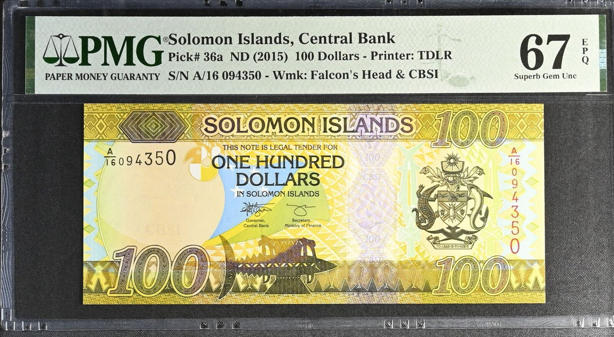 Solomon Islands 100 Dollars ND 2015 P 36 a Superb Gem UNC PMG 67 EPQ