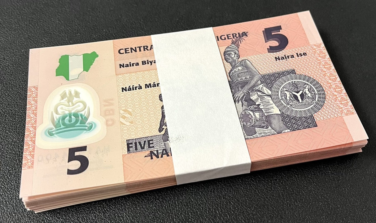 Nigeria 5 Naira 2025 P 38 Polymer UNC LOT 100 PCS 1 Bundle