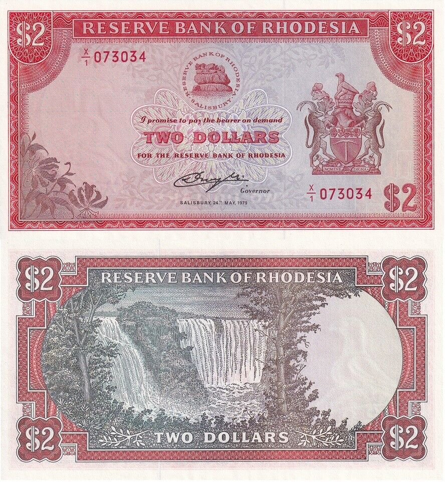 Rhodesia 2 Dollars 1977 P 39 Prefix X/1 Replacement UNC
