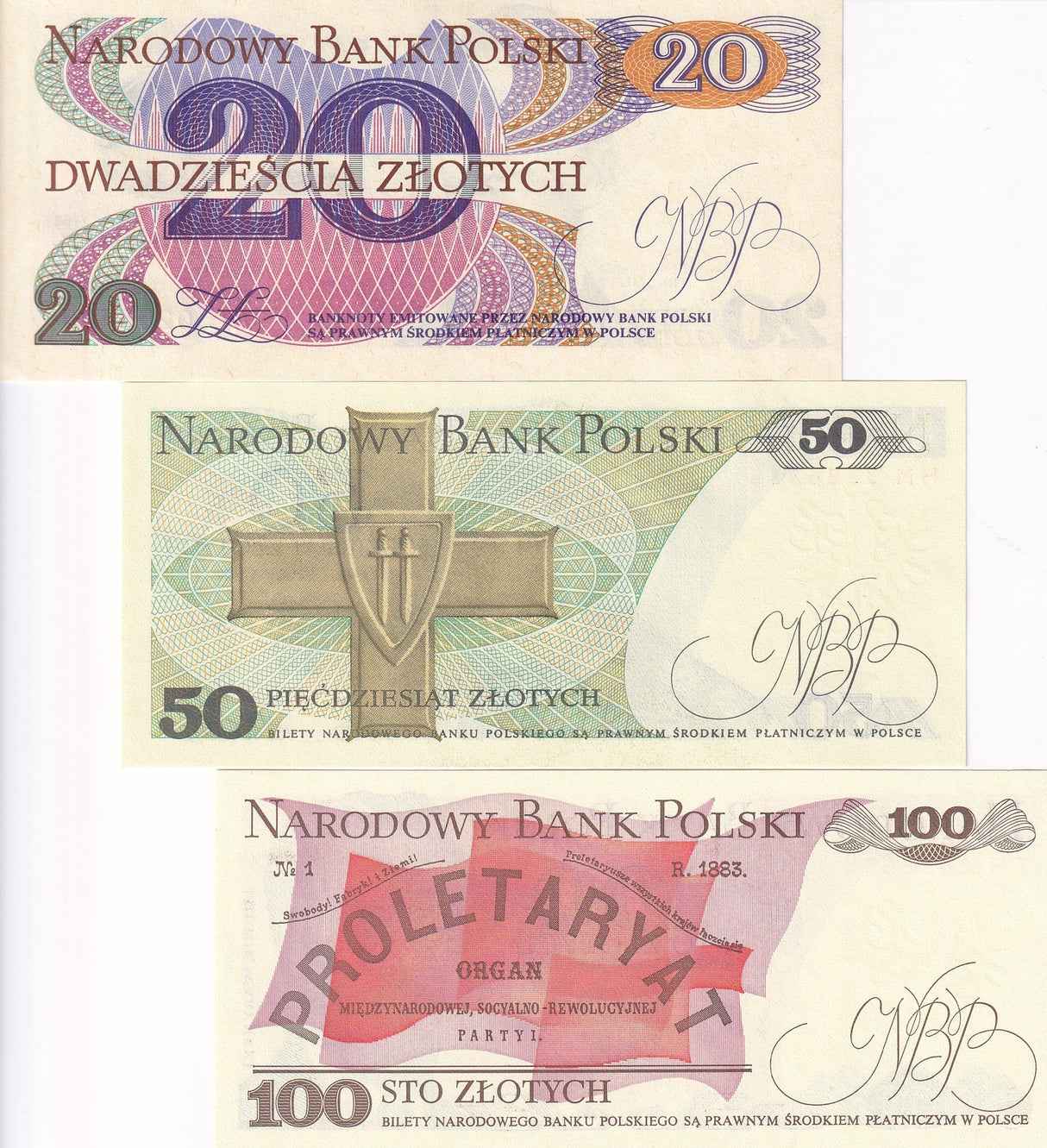Poland Set 3 Pcs 20 50 100 Zlotlych Random Year P 142 143 149 UNC