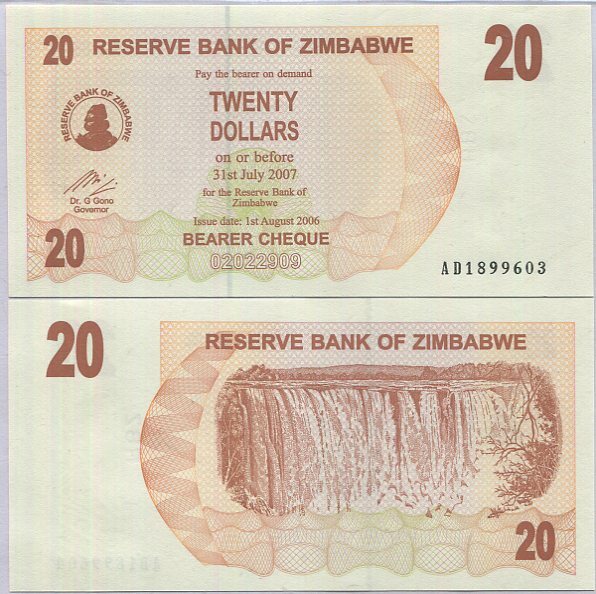 Zimbabwe 20 Dollar 2006 P 40 UNC