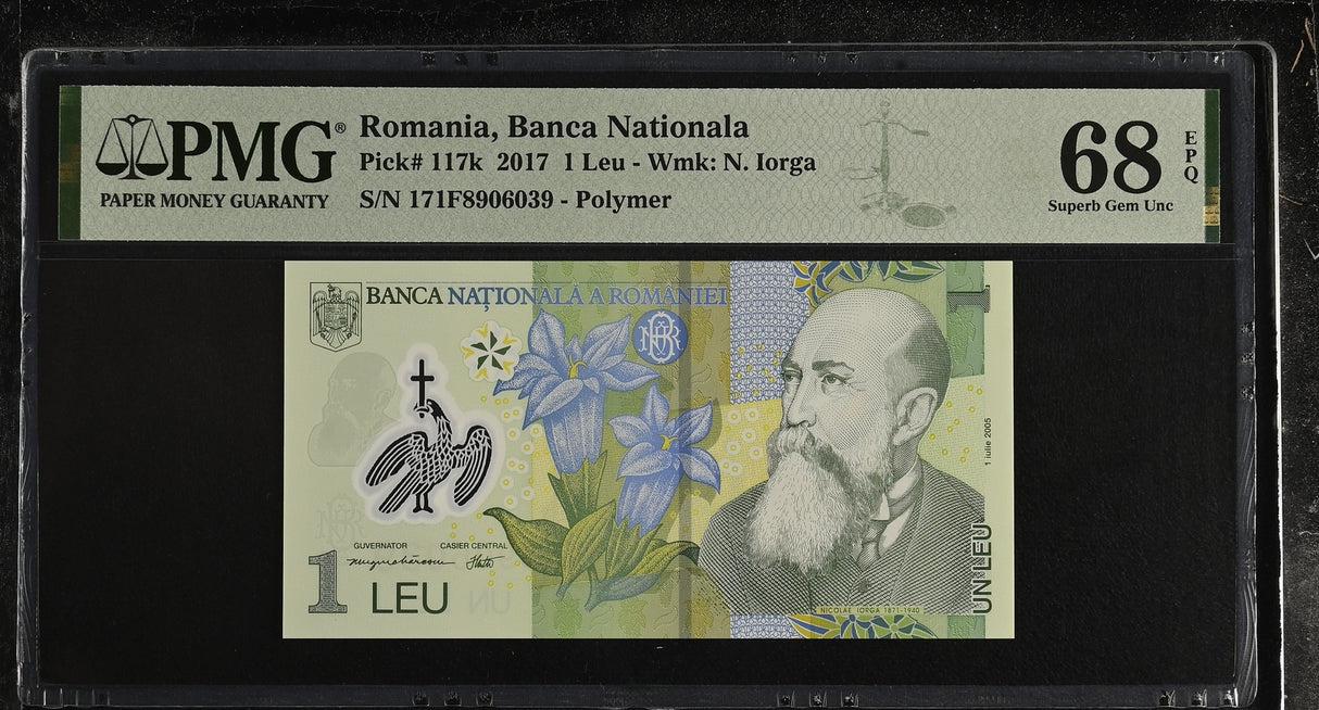 Romania 1 Leu 2017 P 117 k Polymer Superb Gem UNC PMG 68 EPQ