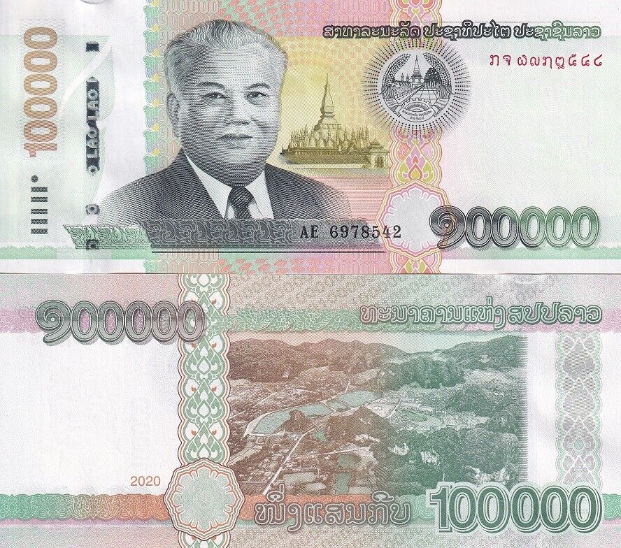 Laos 100000 Kip 2020 / 2022 P 42Aa New Design UNC