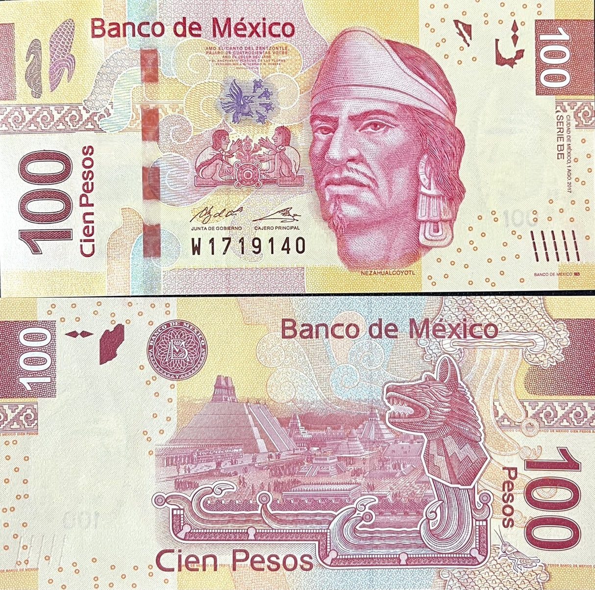 Mexico 100 Pesos 2017 Random Signs Date & Series P 124 UNC