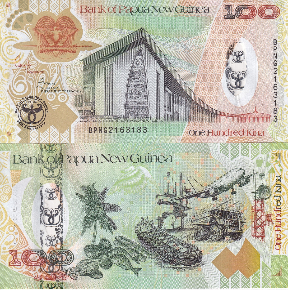 Papua New Guinea 100 Kina 2008 P 37 Hybrid 35th Comm. UNC