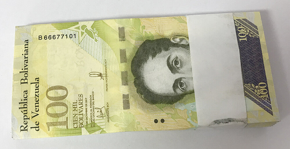 Venezuela 100000 Bolivares 2017 P 100 b UNC LOT 100 PCS 1 BUNDLE