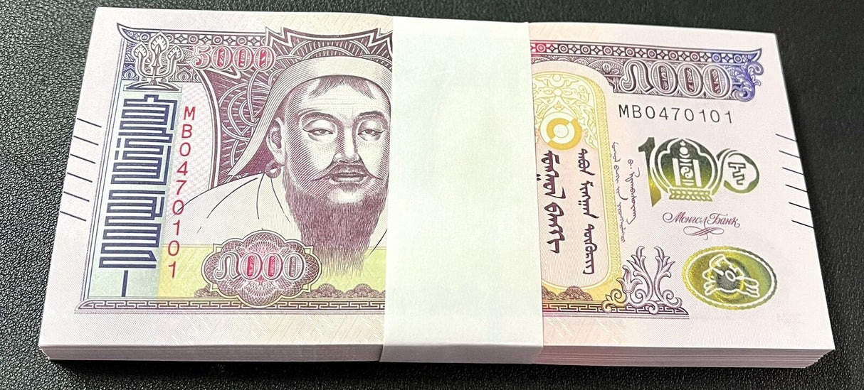 Mongolia 5000 Tugrik 2024 Commemorative 100th P 80 UNC LOT 100 PCS 1 Bundle