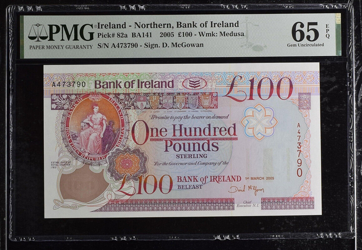 Northern Ireland 100 Pounds 2005 P 82 a Gem UNC PMG 65 EPQ