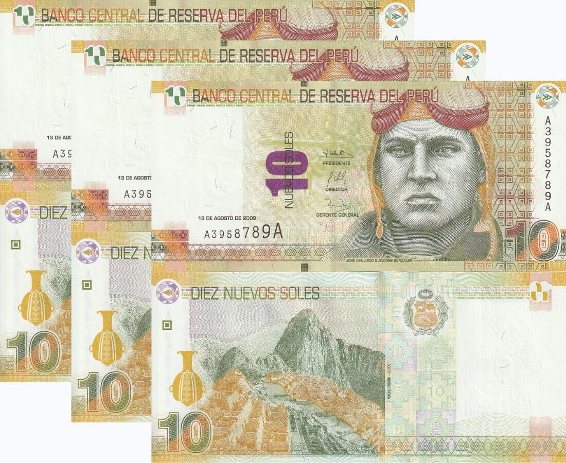 Peru 10 Nuevos Soles 2009 P 182 UNC LOT 3 PCS