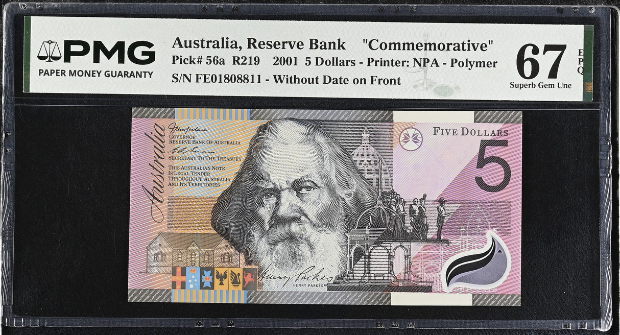 Australia 5 Dollars 2001 P 56 a Polymer Commemorative Superb Gem UNC PMG 67 EPQ