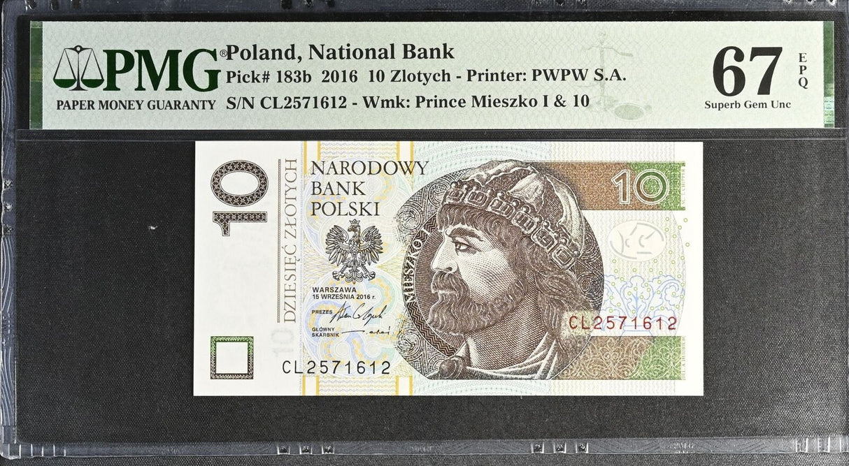 Poland 10 Zlotych 2016 P 183 b Superb Gem UNC PMG 67 EPQ