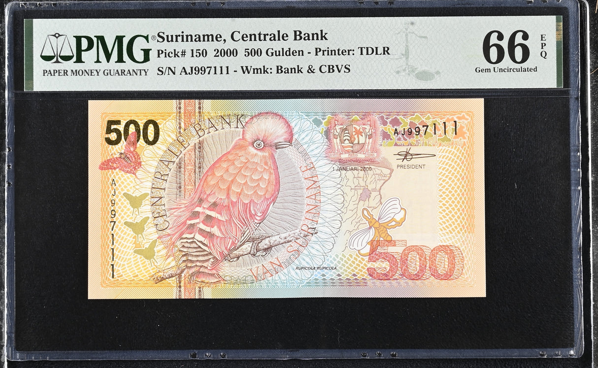 Suriname 500 Gulden 2000 P 150 Gem UNC PMG 66 EPQ