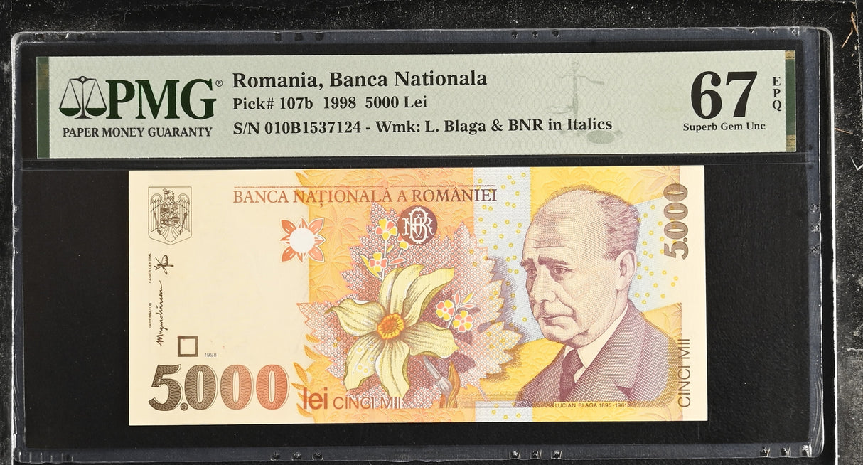 Romania 5000 Lei 1998 P 107 b Superb Gem UNC PMG 67 EPQ