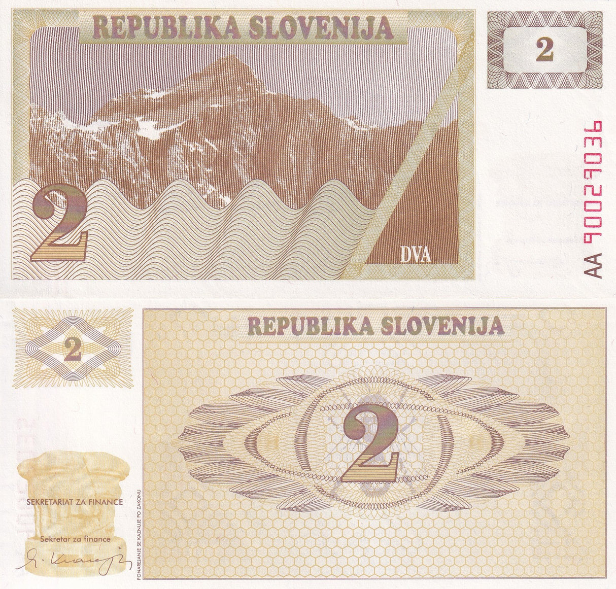 Slovenia 2 Tolajev 1990 P 2 AA Prefix UNC