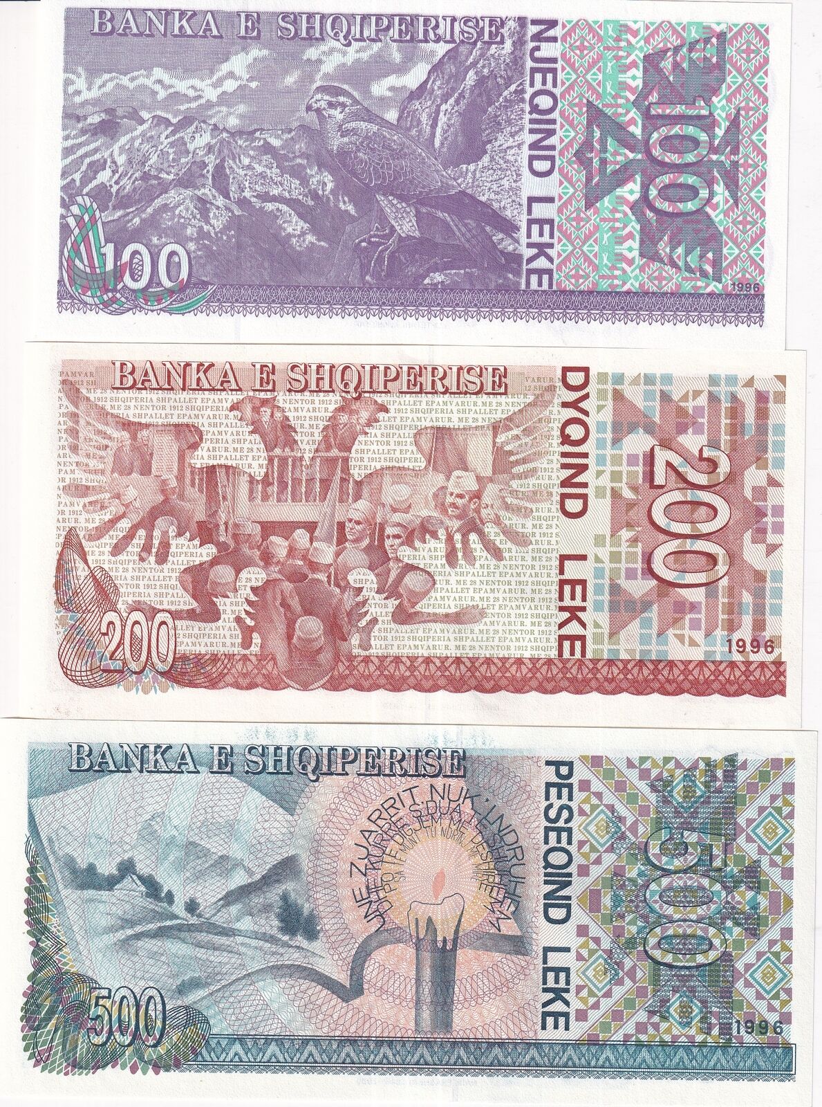Albania Set 3 Pcs 100 200 500 Leke 1996 P 55 P 59 P 60 UNC