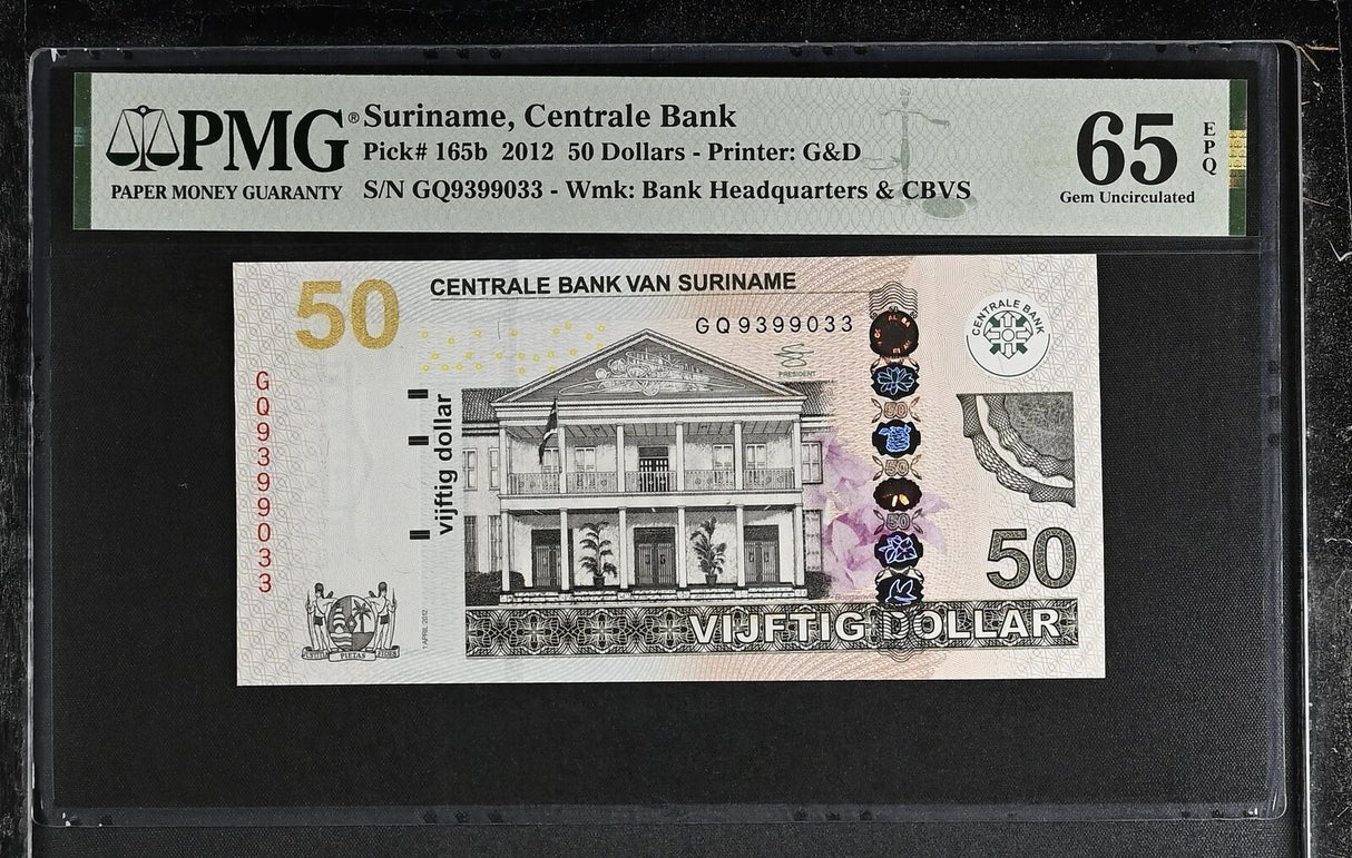 Suriname 50 Dollars 2012 P 165 b Gem UNC PMG 65 EPQ