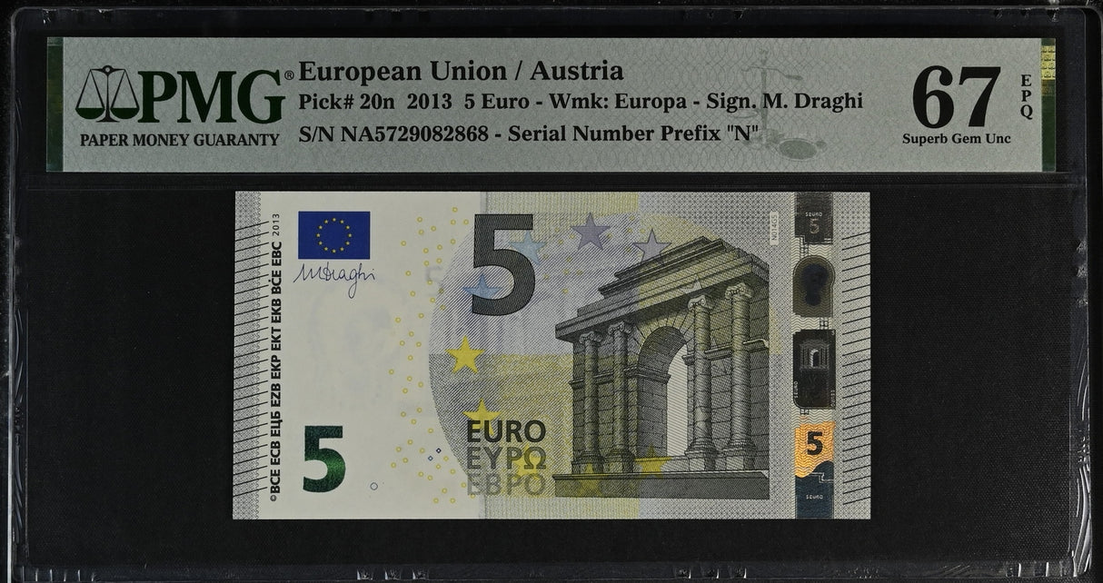 Euro 5 Euro 2013 Austria P 20 n Superb Gem UNC PMG 67 EPQ